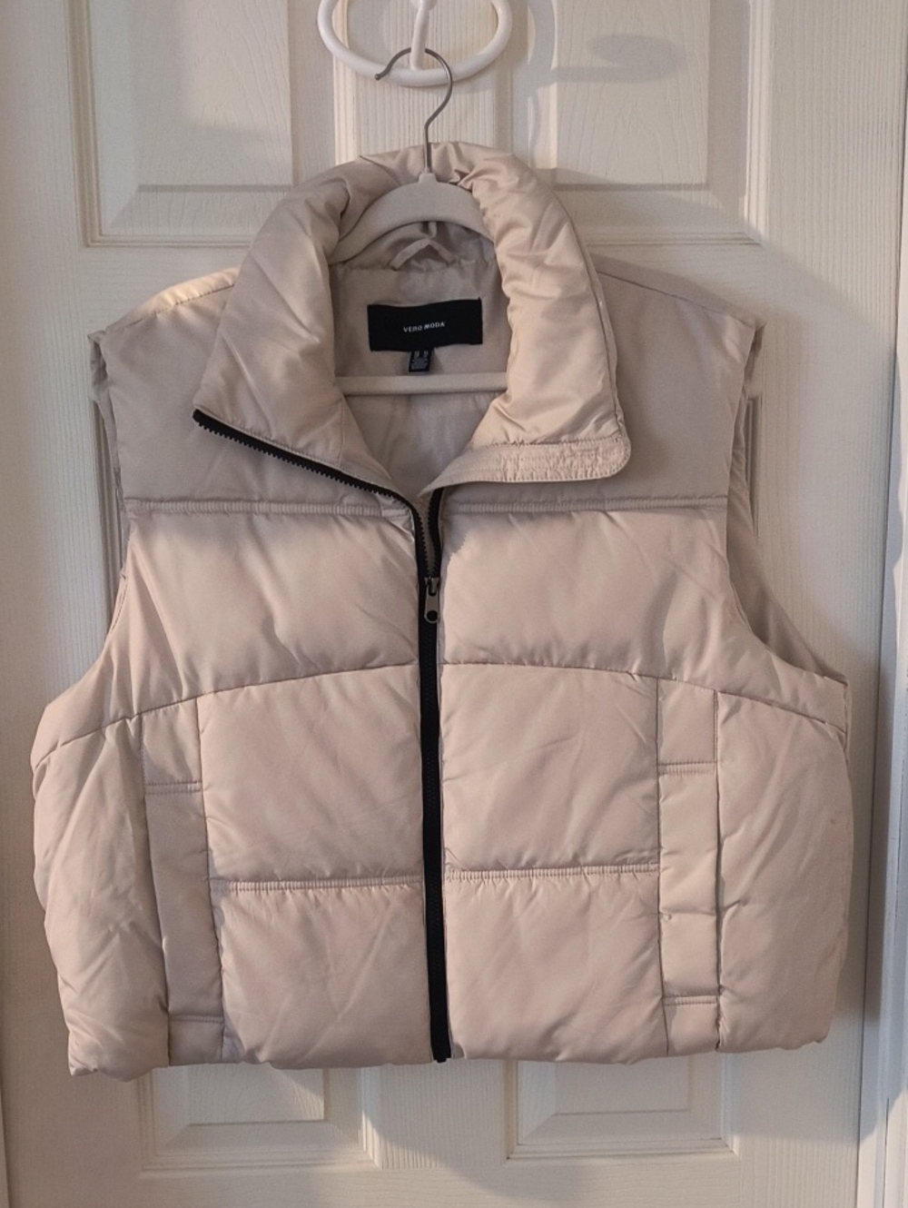 Vero Moda Cream Quilted Puffer Vest with High Collar